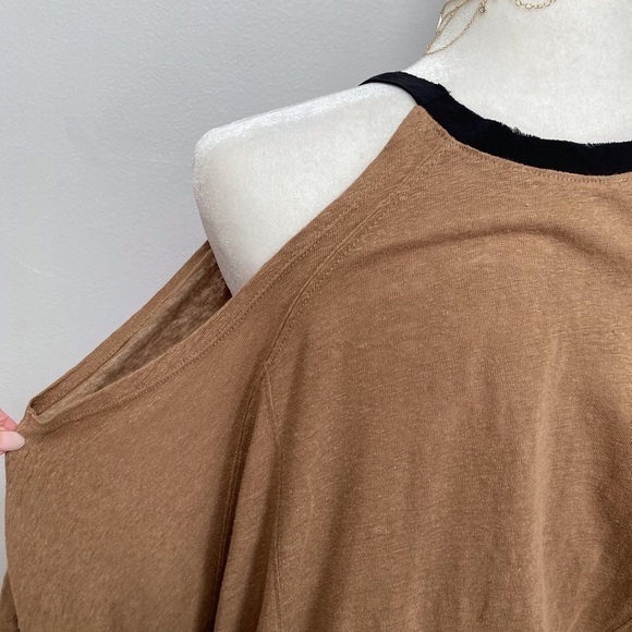 Maje Linen Mini Dress Silk Trim Cutout Shoulders - Picture 7 of 8